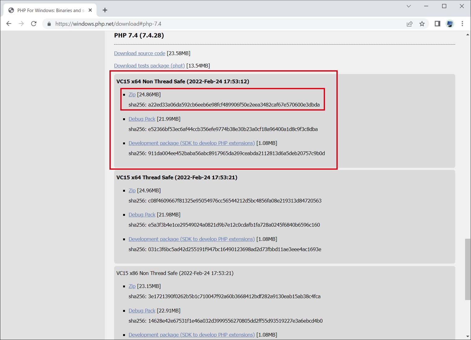 Windows版のPHPのダウンロード